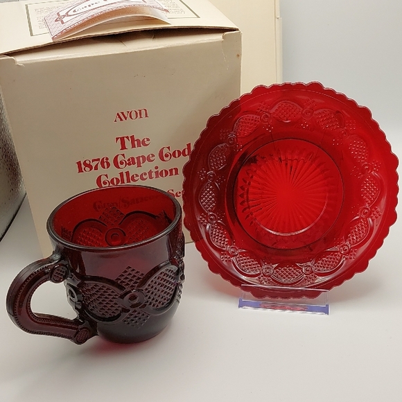 Avon Other - Avon Cape Cod Red Glass Cup & Saucer Set Collection NOS NEW 1990's Original box